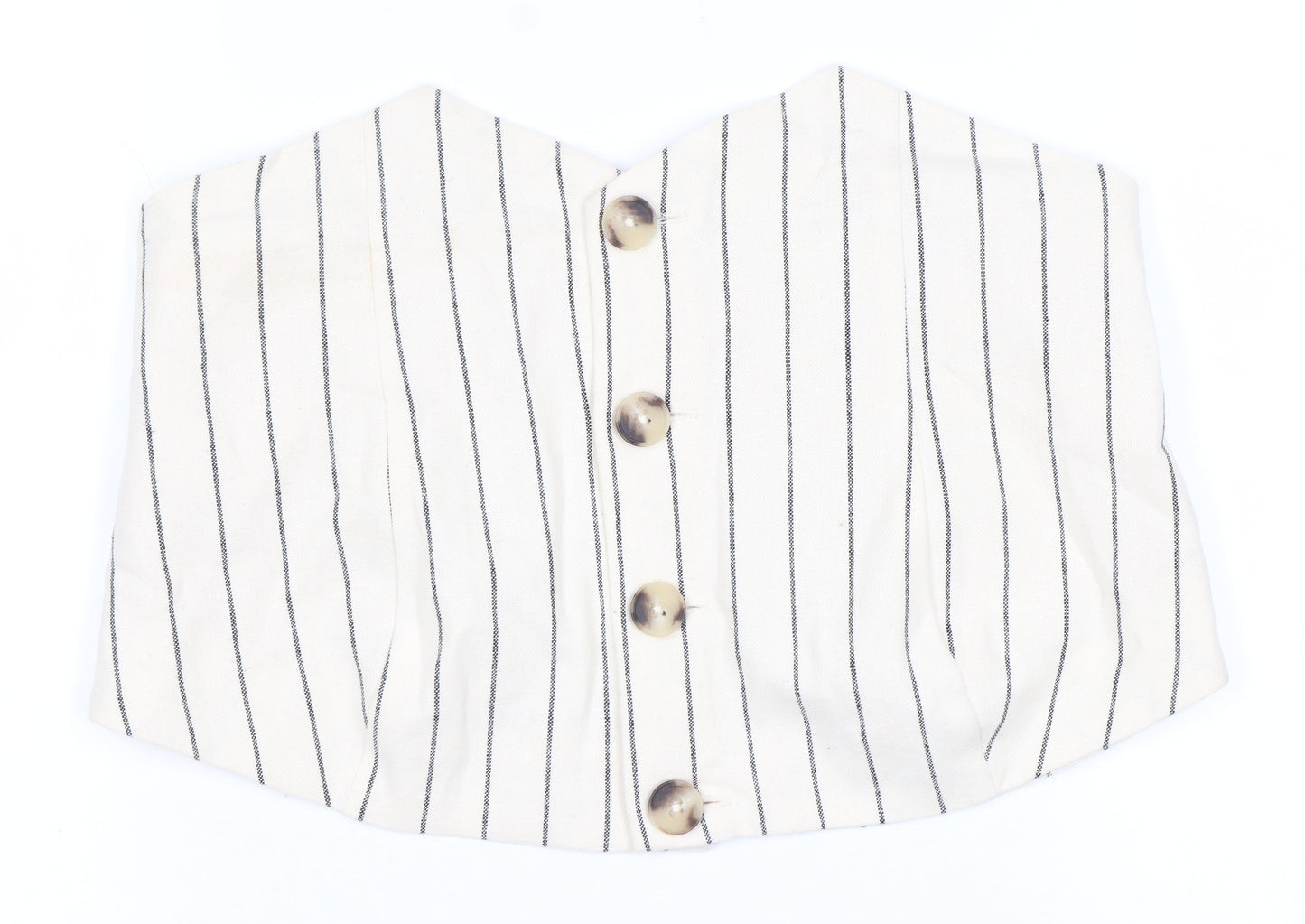 Bershka Womens Ivory Striped Cropped Linen Blend Strapless Blouse Size 14