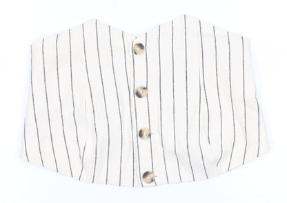 Bershka Womens Ivory Striped Cropped Linen Blend Strapless Blouse Size 14
