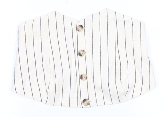 Bershka Womens Ivory Striped Cropped Linen Blend Strapless Blouse Size 14