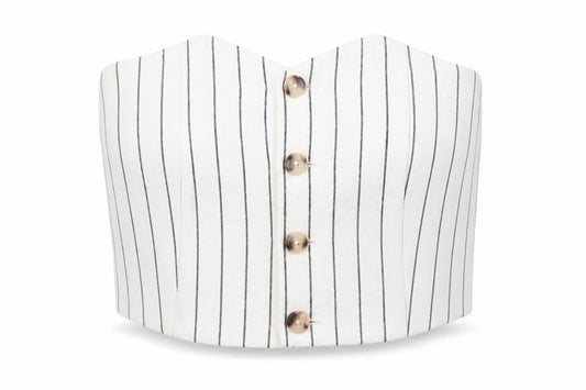 Bershka Womens Ivory Striped Cropped Linen Blend Strapless Blouse Size 14