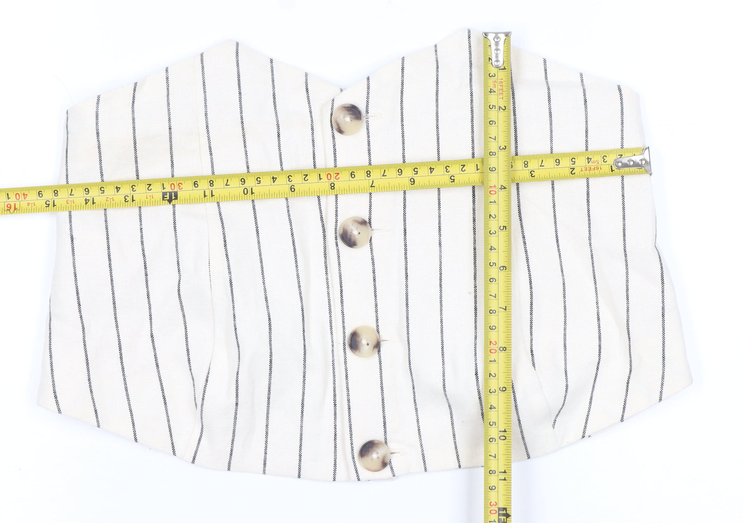 Bershka Womens Ivory Striped Cropped Linen Blend Strapless Blouse Size 14