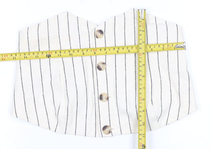 Bershka Womens Ivory Striped Cropped Linen Blend Strapless Blouse Size 14