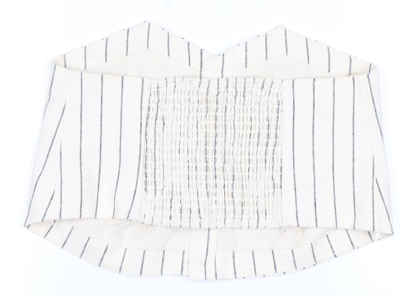 Bershka Womens Ivory Striped Cropped Linen Blend Strapless Blouse Size 14