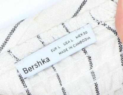 Bershka Womens Ivory Striped Cropped Linen Blend Strapless Blouse Size 14