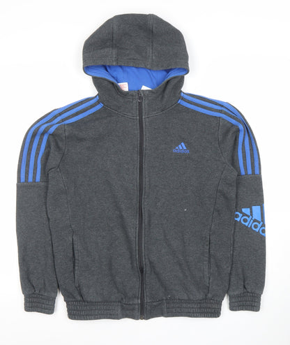 Boys UK Size 13-14 Years adidas Grey Full Zip Hoodie