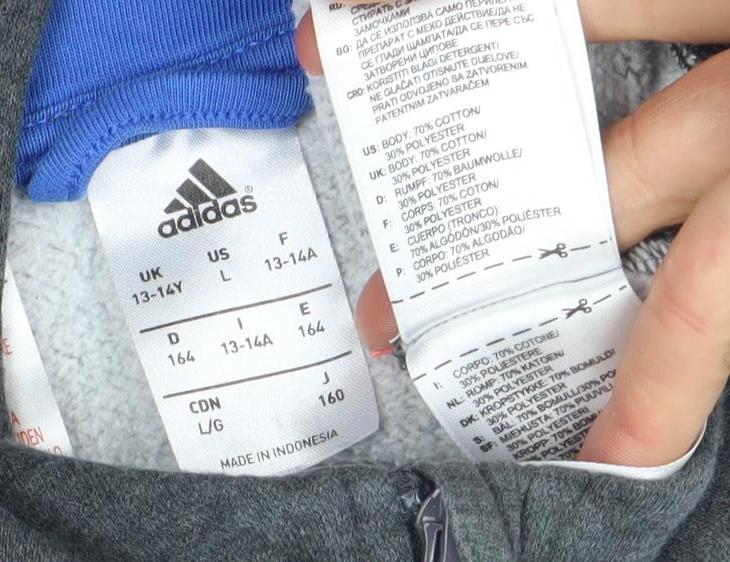 Boys UK Size 13-14 Years adidas Grey Full Zip Hoodie