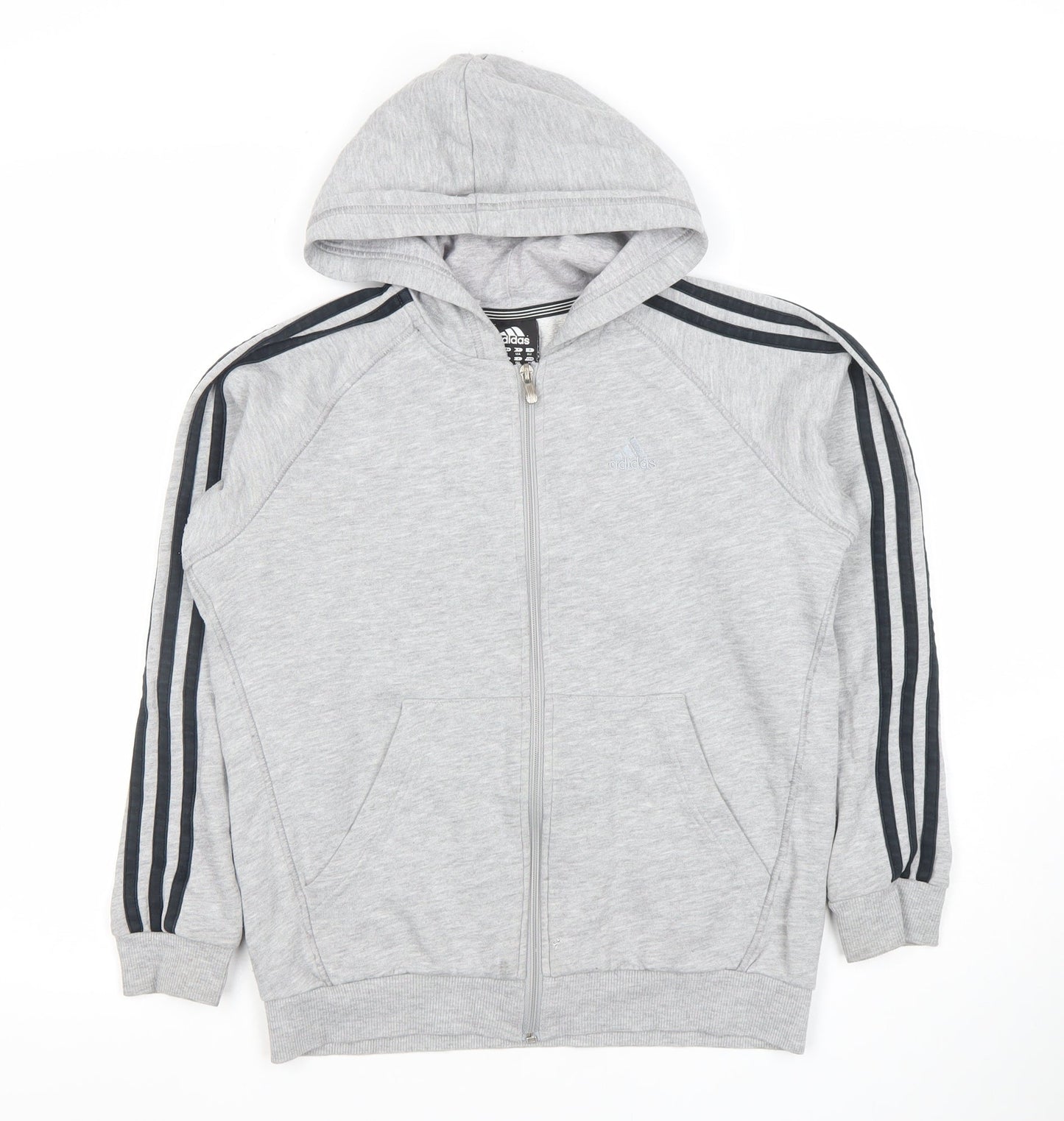 Adidas Boys Grey Full Zip Hoodie Size 11-12 Years Performance Essentials