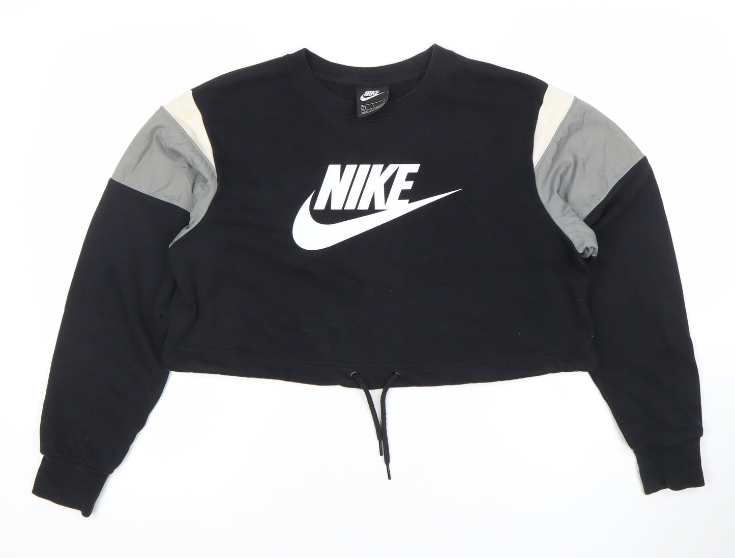 Nike Women's Black Cropped Pullover Sweatshirt S Colourblock Logo