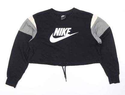Nike Women's Black Cropped Pullover Sweatshirt S Colourblock Logo