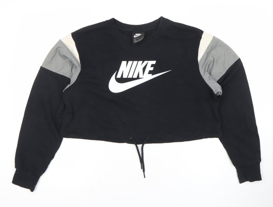 Nike Women's Black Cropped Pullover Sweatshirt S Colourblock Logo