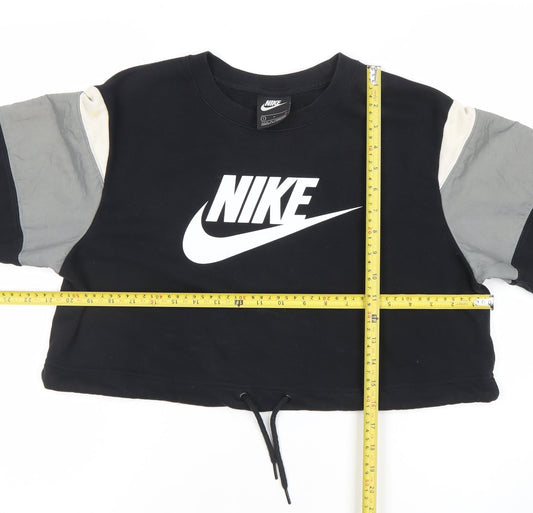 Nike Women's Black Cropped Pullover Sweatshirt S Colourblock Logo