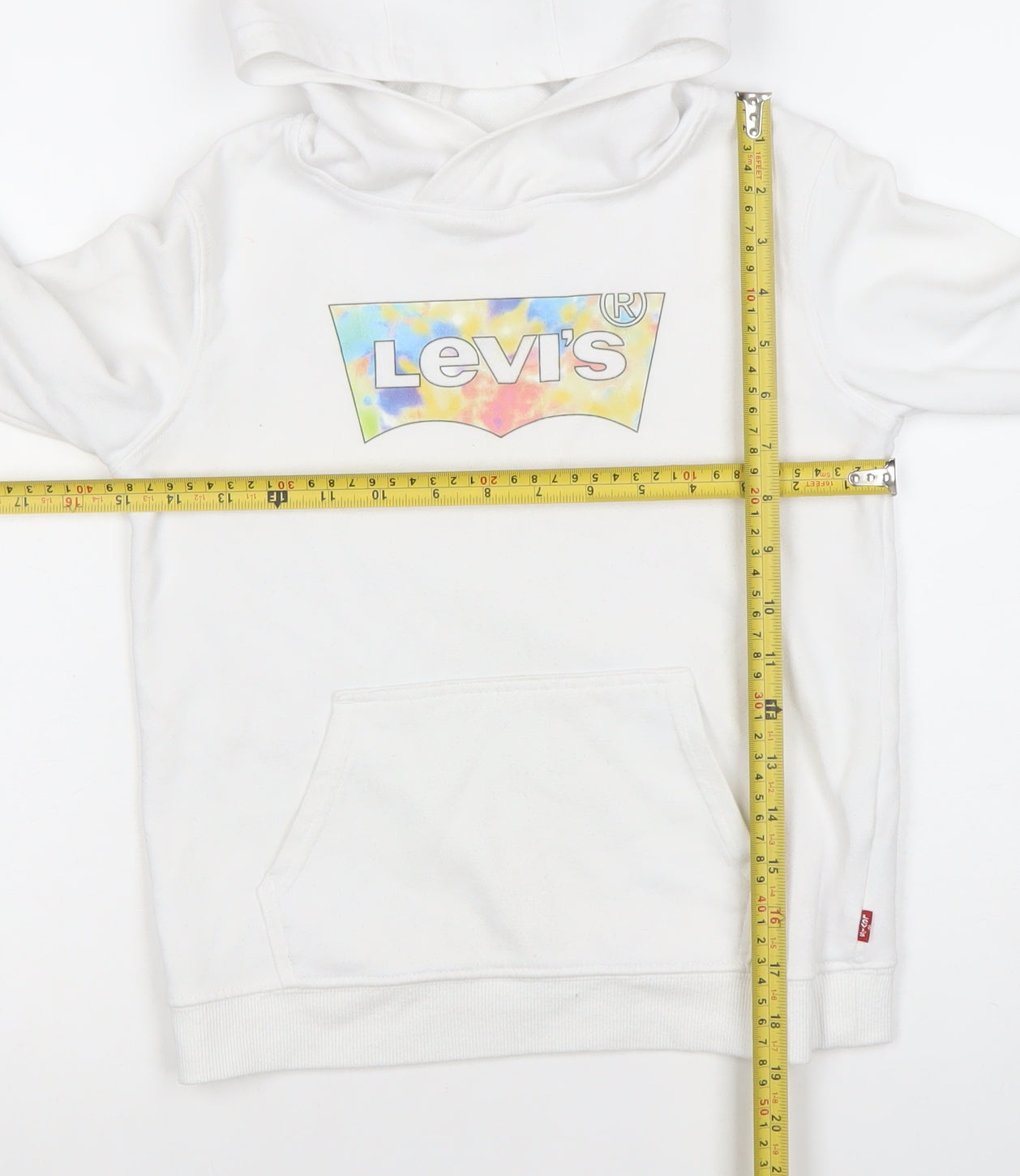 Levi's Girls White Pullover Hoodie 8 Years Fleece Logo Graphic Cotton Blend