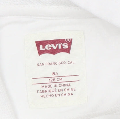 Levi's Girls White Pullover Hoodie 8 Years Fleece Logo Graphic Cotton Blend