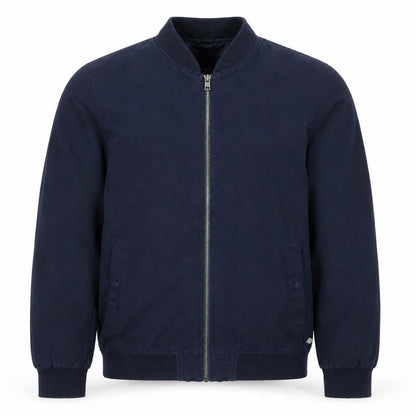 Solid Men Blue L Bomber Jacket Full Zip Polyester Lined Casual