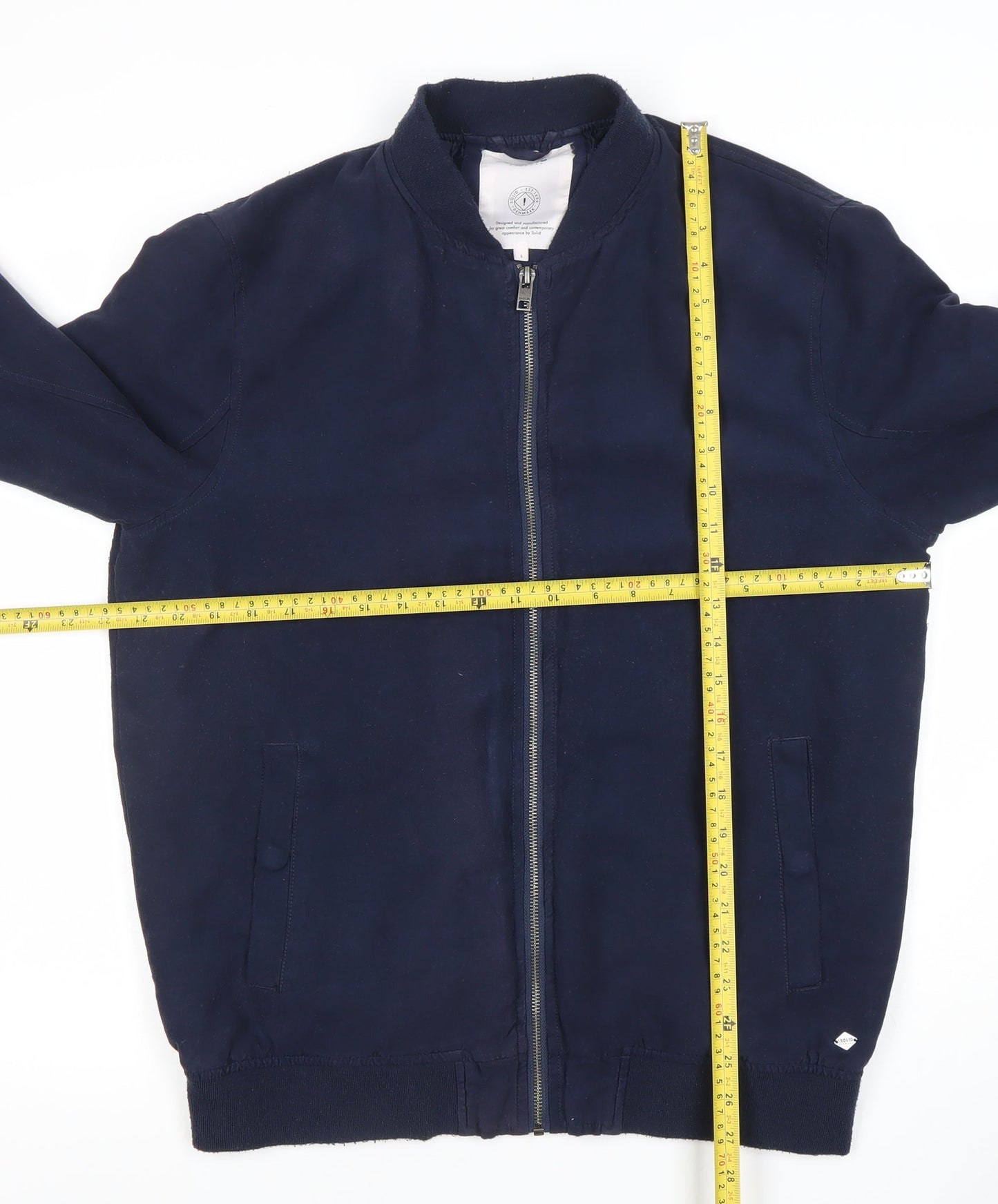 Solid Men Blue L Bomber Jacket Full Zip Polyester Lined Casual