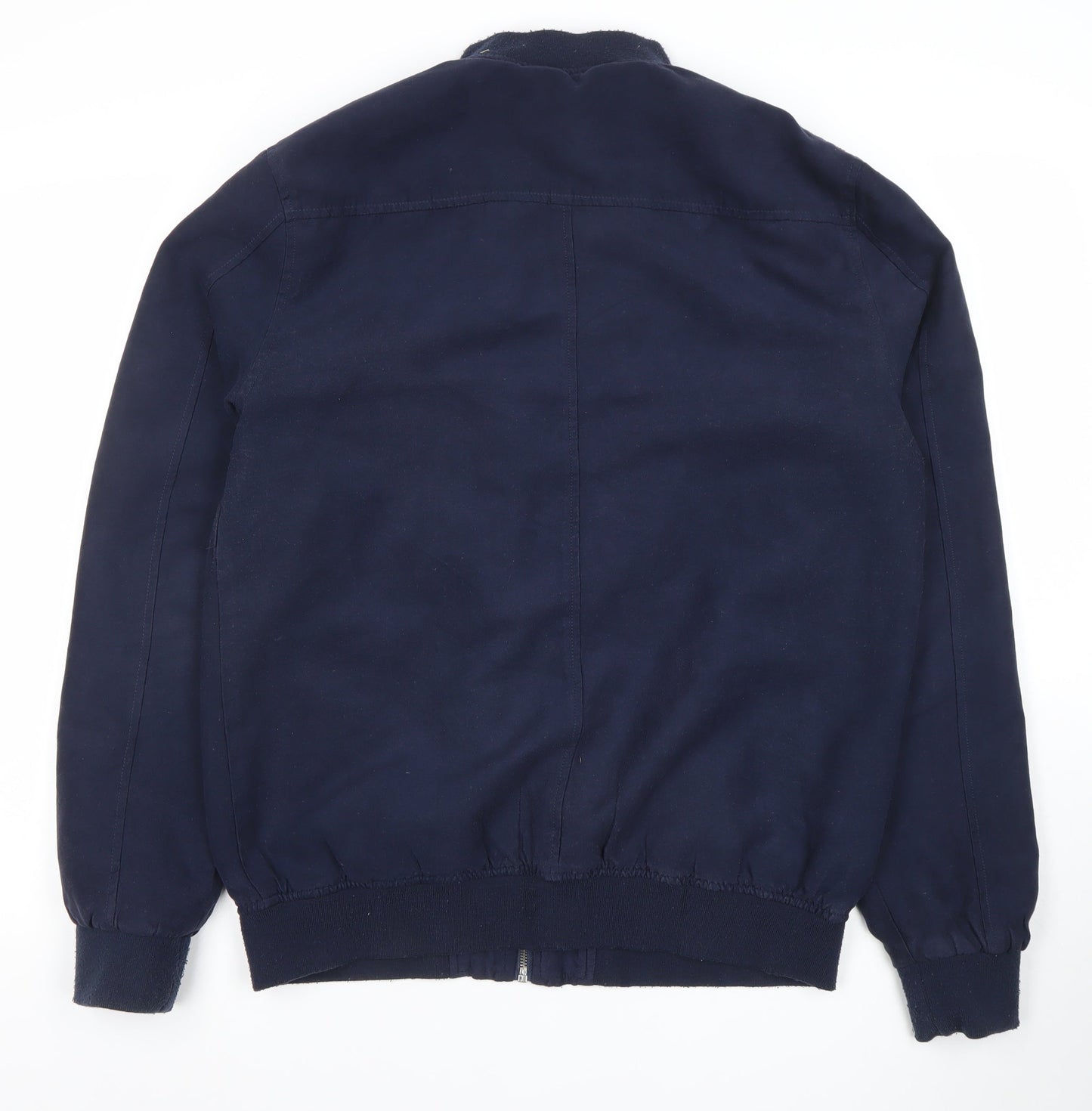 Solid Men Blue L Bomber Jacket Full Zip Polyester Lined Casual