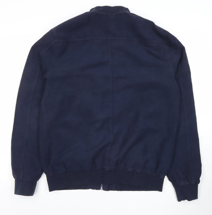 Solid Men Blue L Bomber Jacket Full Zip Polyester Lined Casual