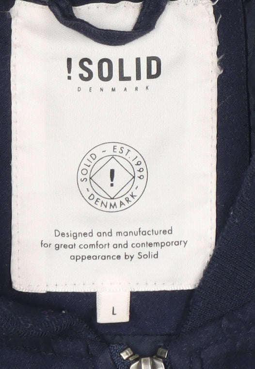 Solid Men Blue L Bomber Jacket Full Zip Polyester Lined Casual