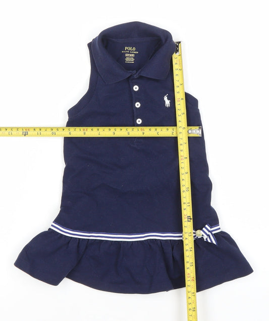 Ralph Lauren Girls Navy Blue Sleeveless Polo Dress 8 Years Collared Cotton