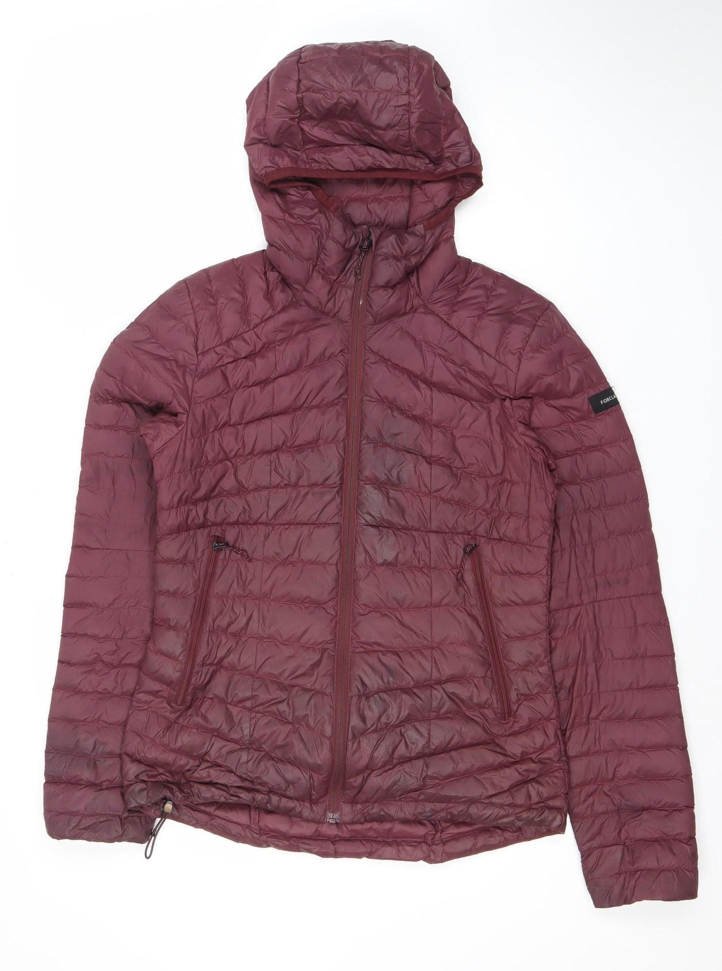 Decathlon Women's Red Hooded Puffer Jacket XS Lightweight Down Warm Coat