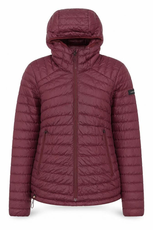 Decathlon Women's Red Hooded Puffer Jacket XS Lightweight Down Warm Coat