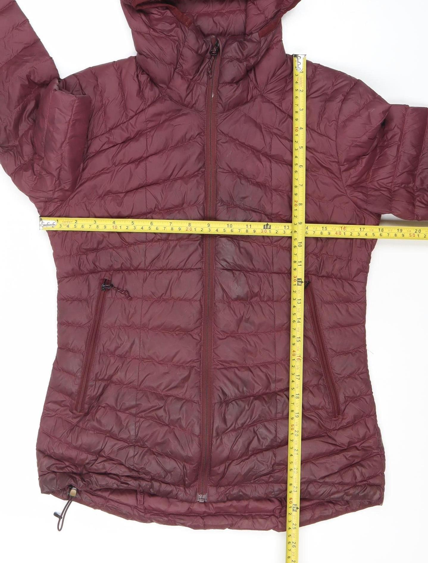 Decathlon Women's Red Hooded Puffer Jacket XS Lightweight Down Warm Coat
