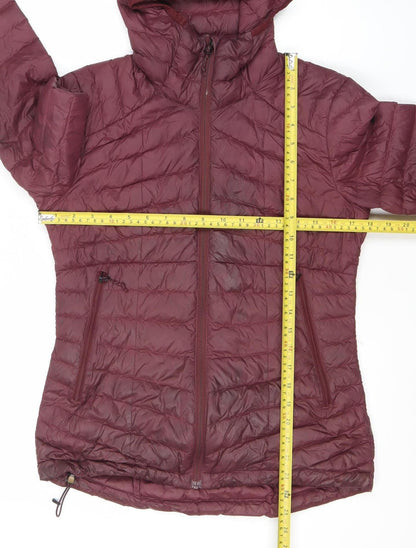 Decathlon Women's Red Hooded Puffer Jacket XS Lightweight Down Warm Coat