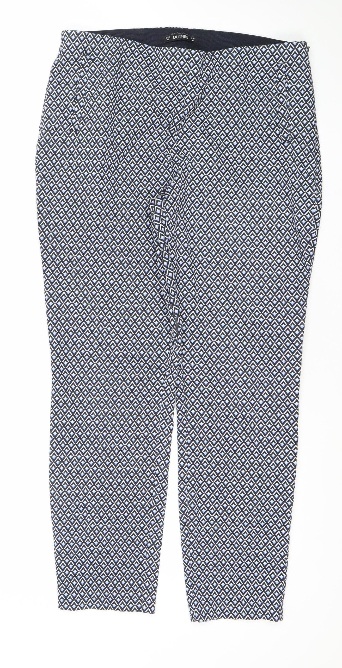Dunnes Women’s Blue Geometric Stretch Jersey Trousers Size 12