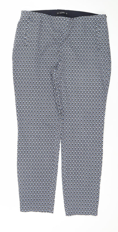 Dunnes Women’s Blue Geometric Stretch Jersey Trousers Size 12