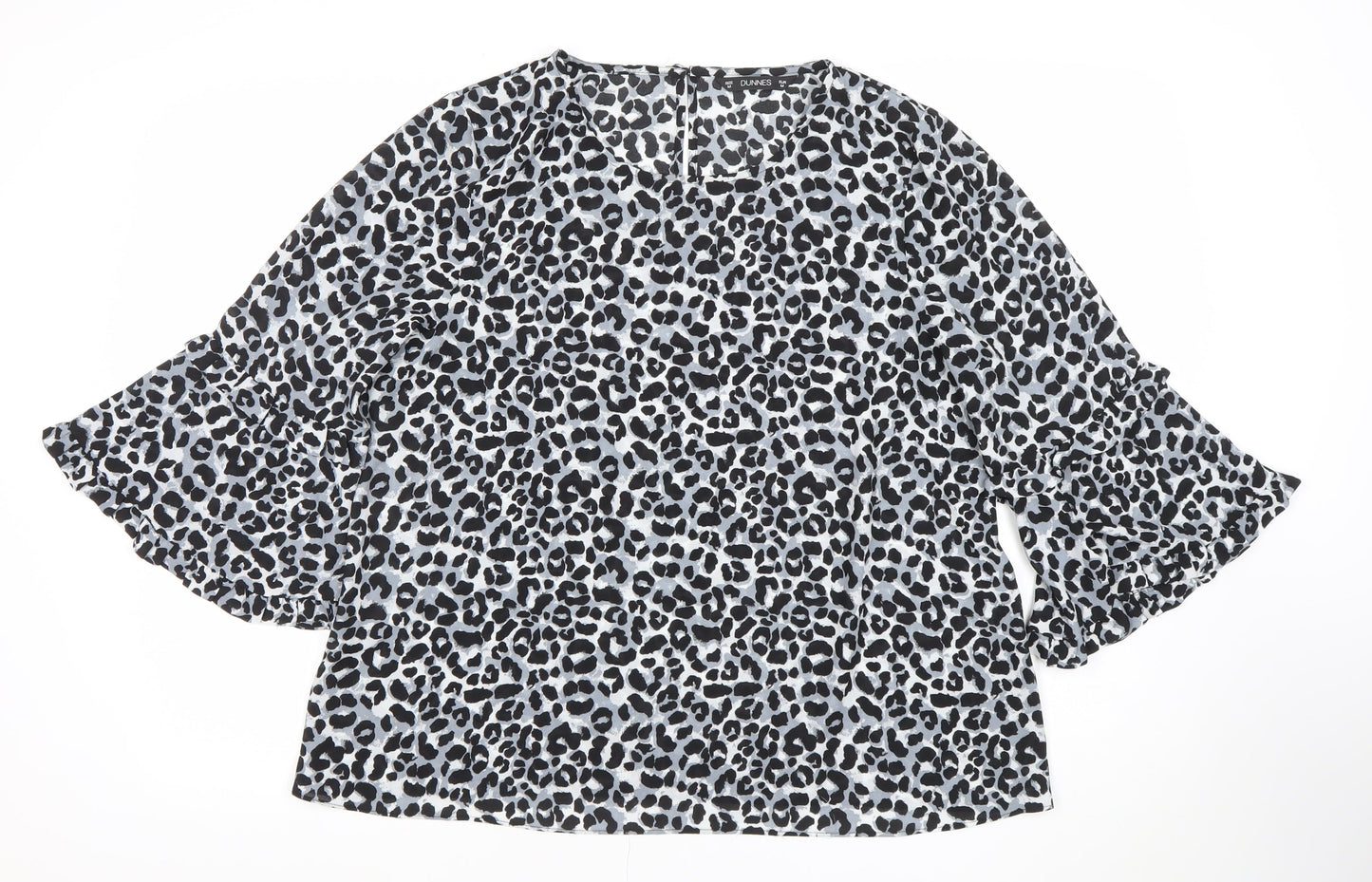 Dunnes Women’s Black Leopard Print Ruffle Sleeve Tunic Blouse Size M