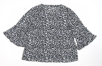 Dunnes Women’s Black Leopard Print Ruffle Sleeve Tunic Blouse Size M