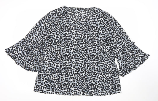 Dunnes Women’s Black Leopard Print Ruffle Sleeve Tunic Blouse Size M