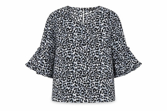 Dunnes Women’s Black Leopard Print Ruffle Sleeve Tunic Blouse Size M