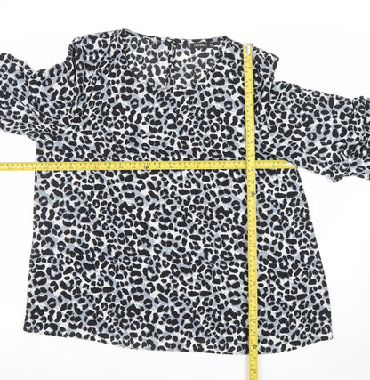 Dunnes Women’s Black Leopard Print Ruffle Sleeve Tunic Blouse Size M