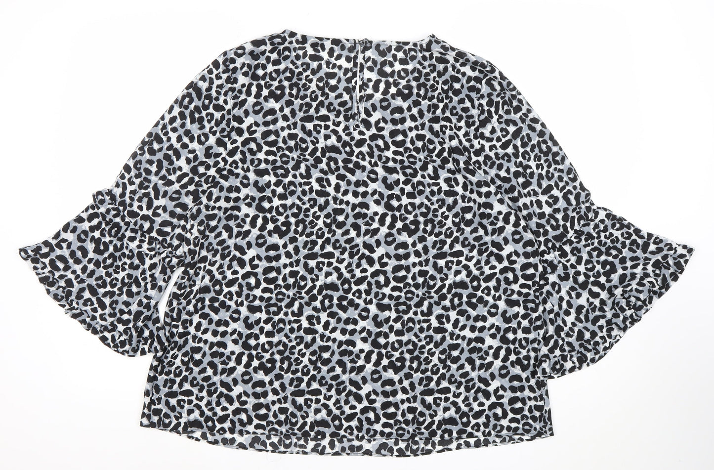 Dunnes Women’s Black Leopard Print Ruffle Sleeve Tunic Blouse Size M