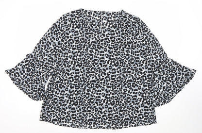Dunnes Women’s Black Leopard Print Ruffle Sleeve Tunic Blouse Size M