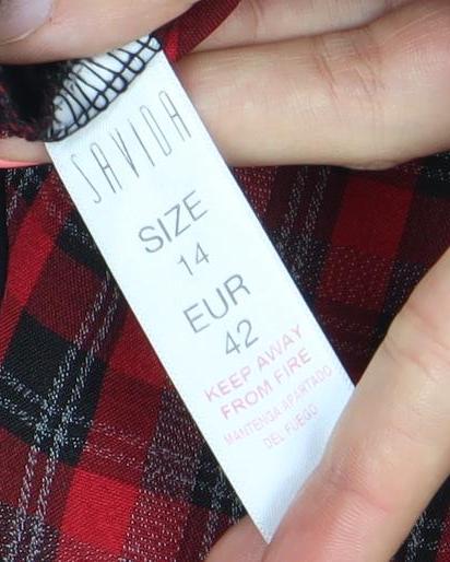 Savida Women’s Red Check Long Sleeve Blouse Size 14