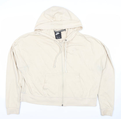 Nike Women Beige Full Zip Hoodie M Cotton Blend Lined Casual