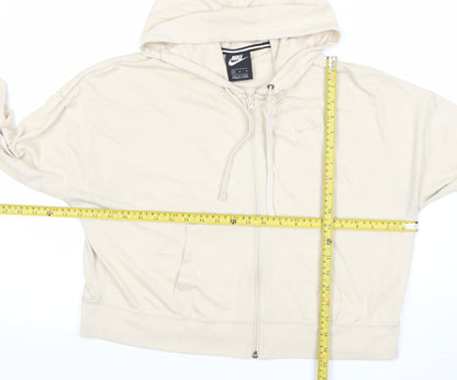 Nike Women Beige Full Zip Hoodie M Cotton Blend Lined Casual