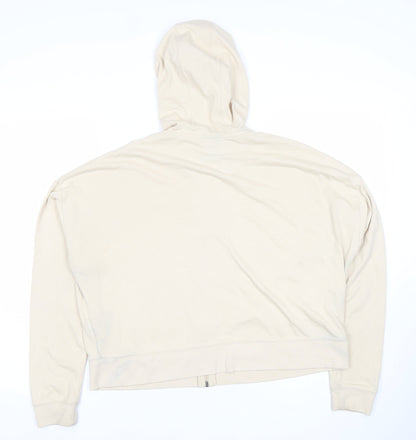 Nike Women Beige Full Zip Hoodie M Cotton Blend Lined Casual