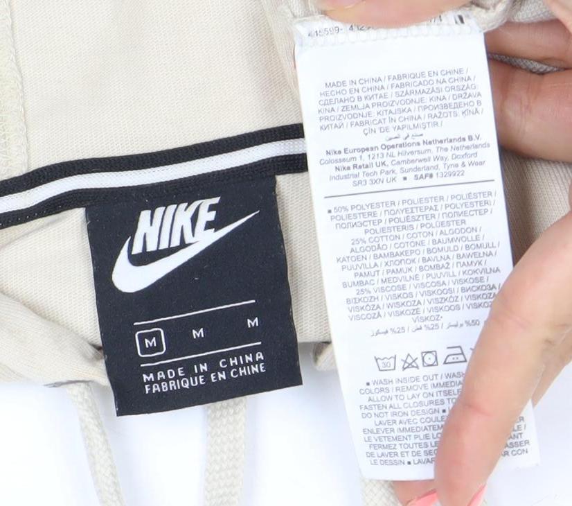 Nike Women Beige Full Zip Hoodie M Cotton Blend Lined Casual