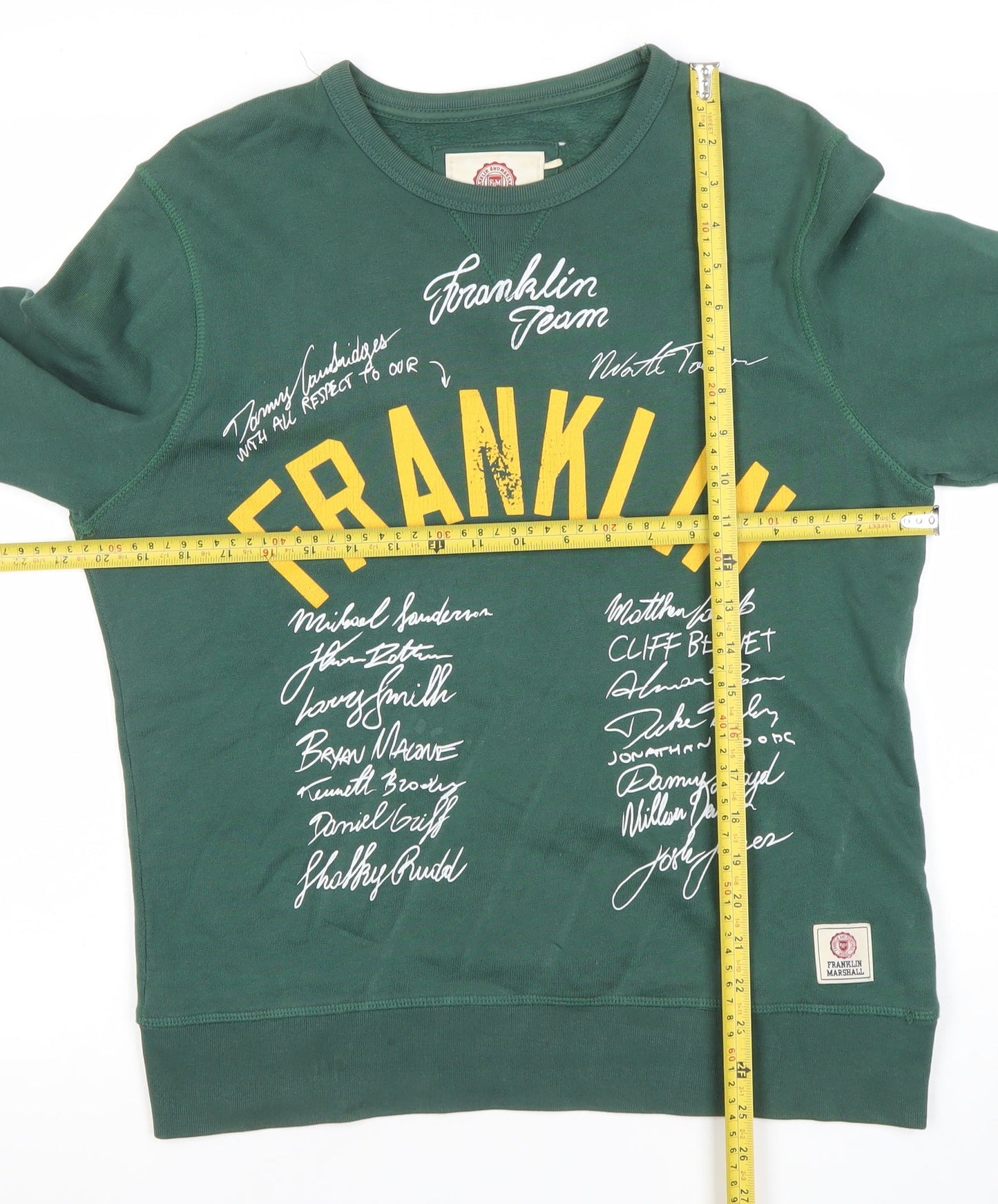 Franklin & Marshall Men's Green XS Crew Neck Graphic Sweatshirt