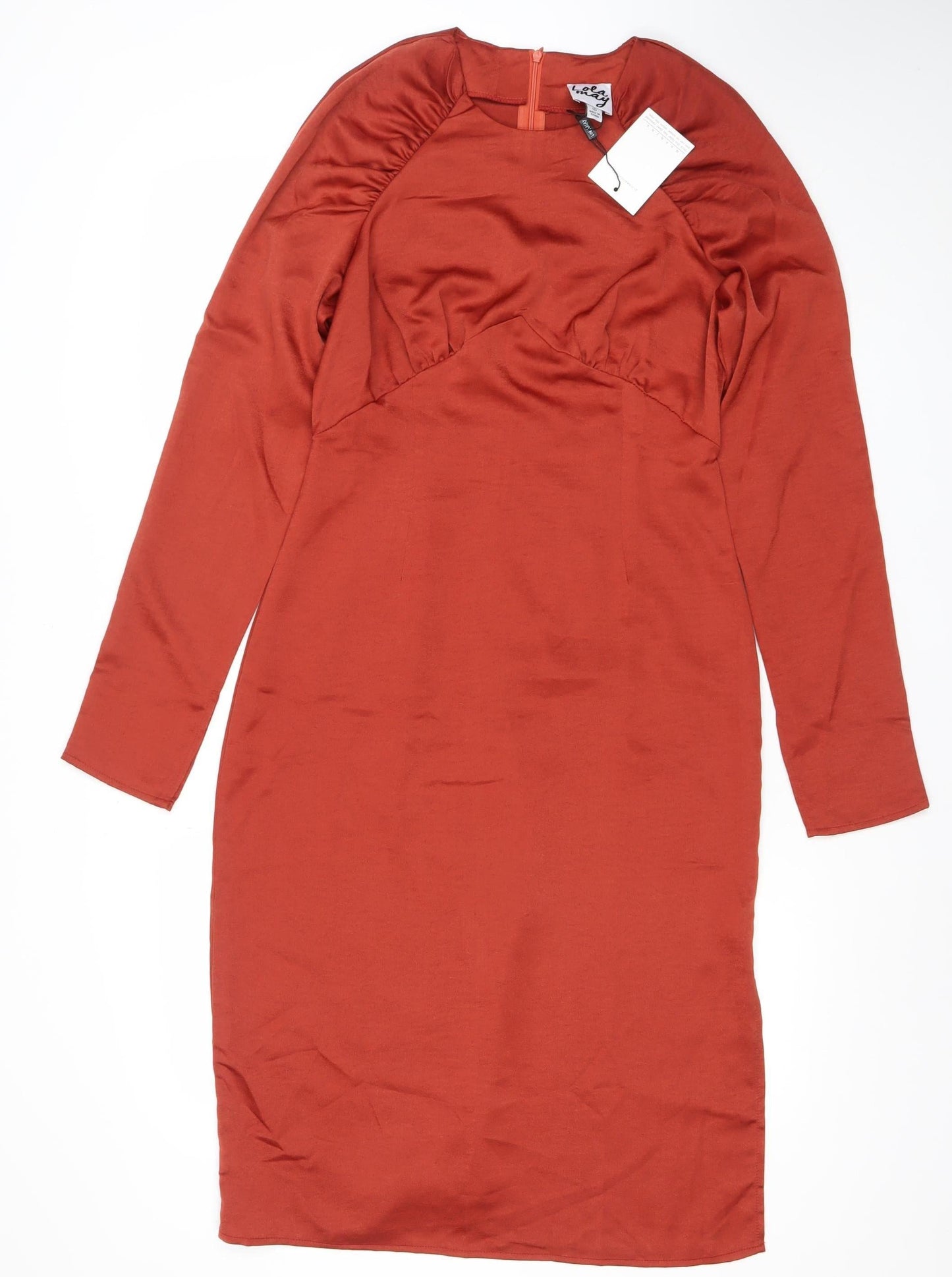 Lola May Women Red Knee Length Bodycon Dress Size 10 Long Sleeve
