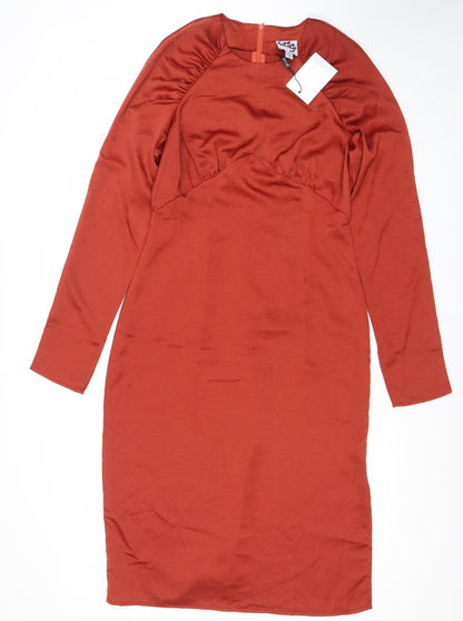 Lola May Women Red Knee Length Bodycon Dress Size 10 Long Sleeve