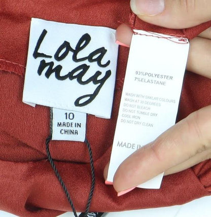 Lola May Women Red Knee Length Bodycon Dress Size 10 Long Sleeve