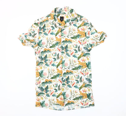 River Island Men’s Multicoloured Tropical Animal Print Short Sleeve Button-Up Shirt Size S