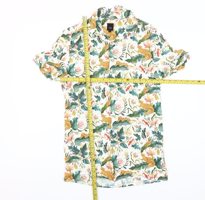 River Island Men’s Multicoloured Tropical Animal Print Short Sleeve Button-Up Shirt Size S