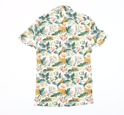 River Island Men’s Multicoloured Tropical Animal Print Short Sleeve Button-Up Shirt Size S