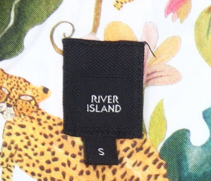 River Island Men’s Multicoloured Tropical Animal Print Short Sleeve Button-Up Shirt Size S