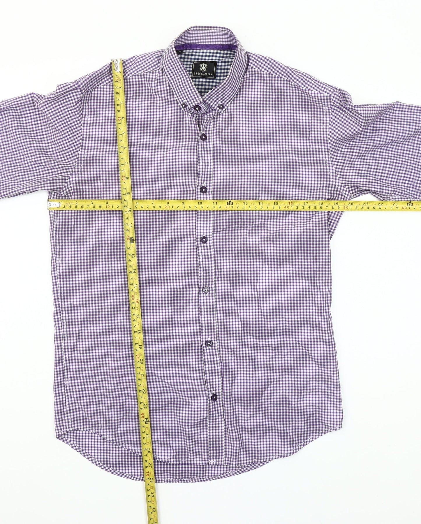 Steel & Jelly Men's Purple Check Button-Down Long Sleeve Cotton Shirt M